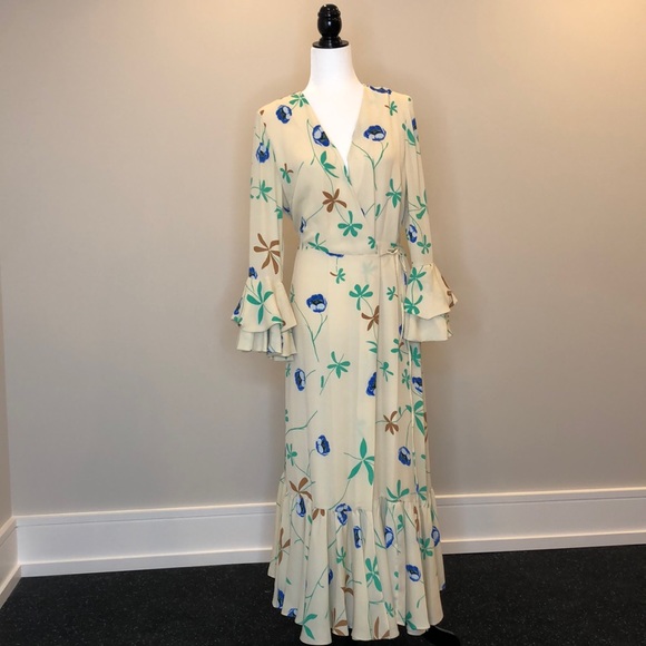 FINAL SALE! Cream Floral Diane Von Furstenberg Maxi Wrap Dress - Picture 1 of 5